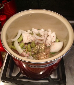 All of the ingredients in the pot and ready to boil!
