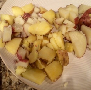 Chop potatoes when they come out of the microwave!