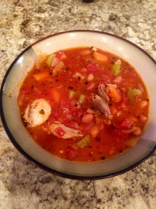 My delicious chicken stoup ready to eat and it is DELISH!